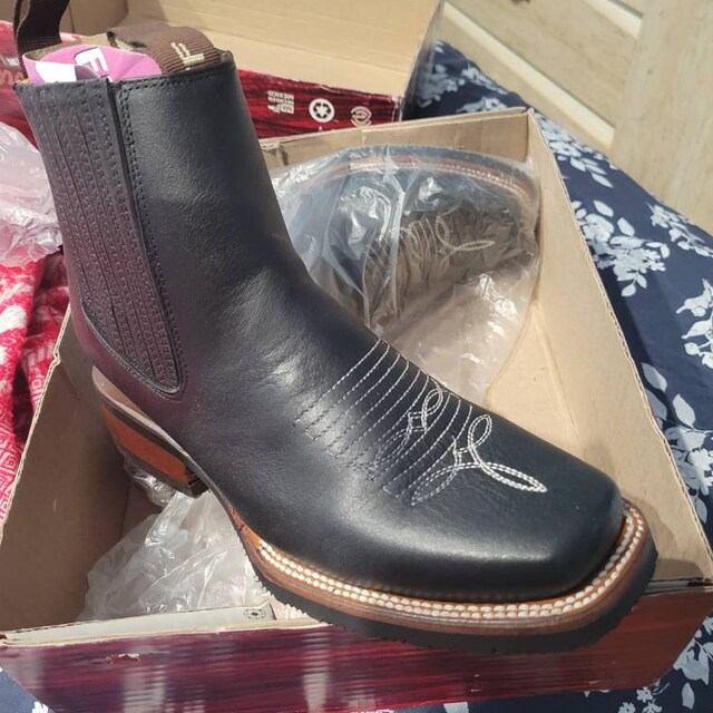 Bottes Western Cowboy El General – Cuir Noir, Bout Carré, Taille 9.5 – Fabriquées Au Mexique