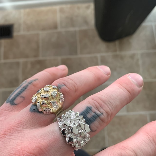 Silver Nugget Ring Men Pinky Ring Kuzzoi Solid 925 Sterling Silver