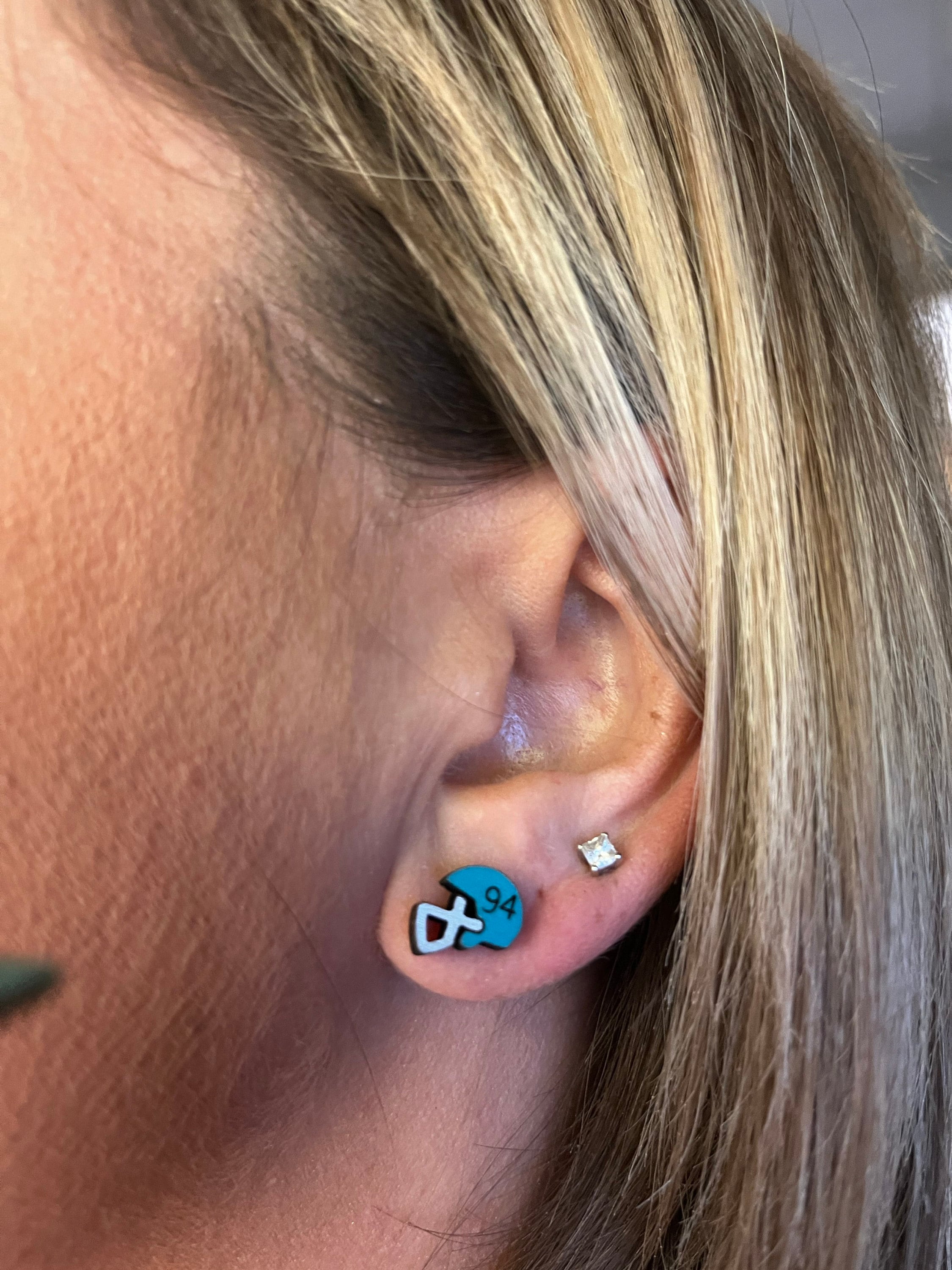 Football Helmet Numbered CUSTOMIZABLE Wood Stud Earring, Stud Earrings, Wooden Stud Earrings, Post Earrings, Football, Gifts for Her, Boho