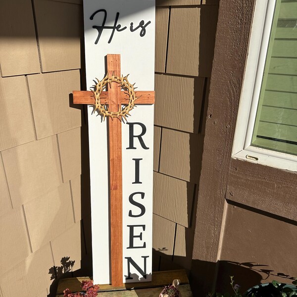 He Ix Risen Sign He is Risen Sign | Cross Sign | Easter Wood Sign | Spring Porch Decor ...