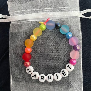 Kids / Childrens Personalised Rainbow Beaded Bracelet Elasticated ANY ...
