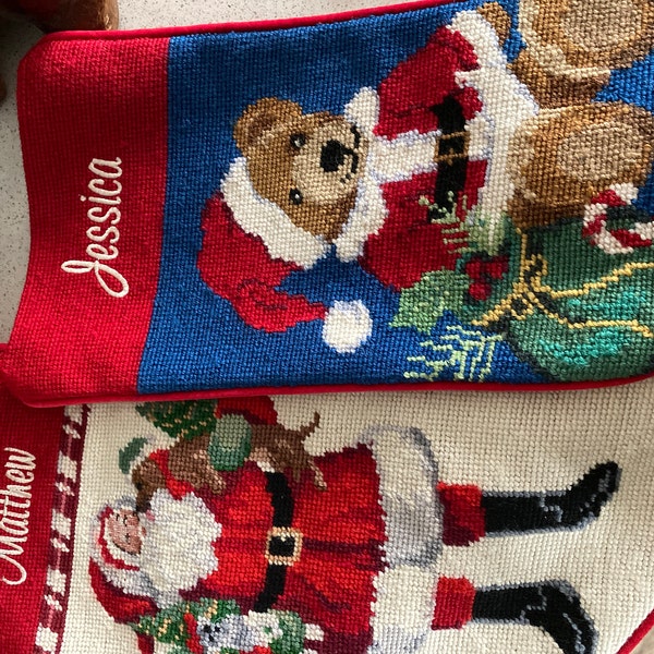 Vibrant Needlepoint Christmas Stockings | Personalized Family Mantel ...