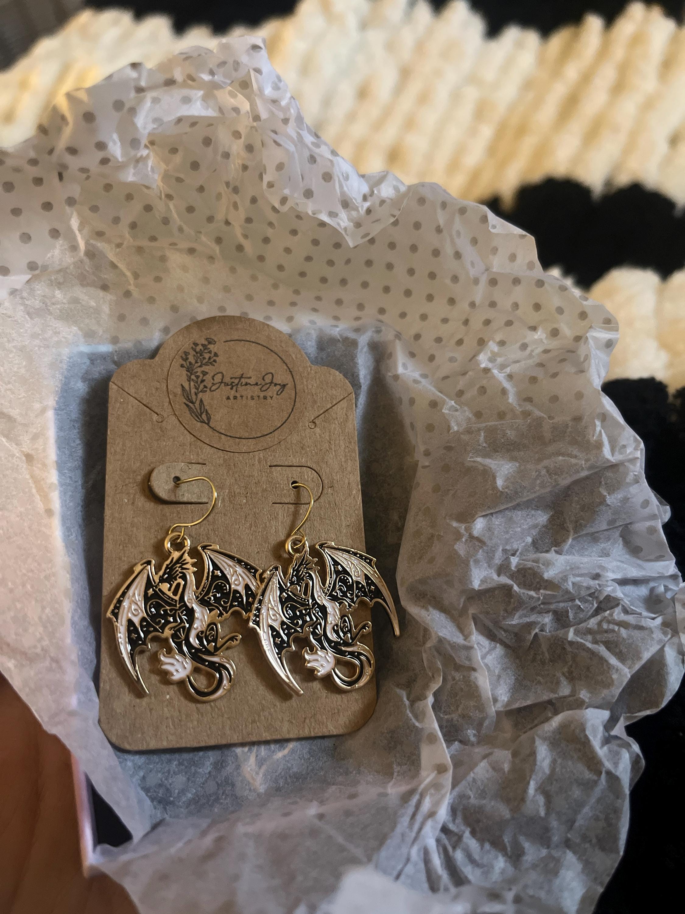 Black and Gold Fourth Wing Dragon Earrings