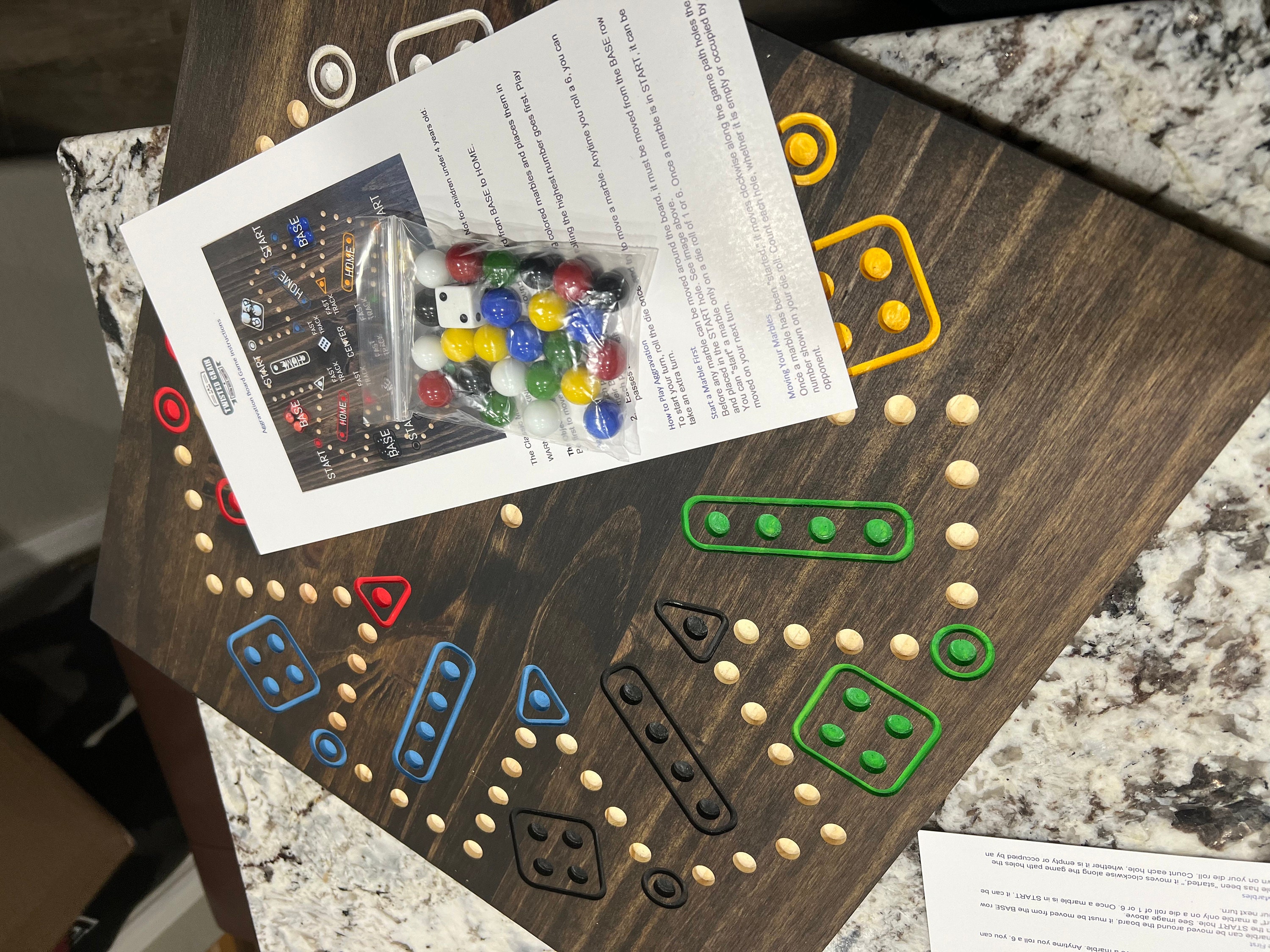 Aggravation | Double sided 6-player and 4-player Wooden Dice Marble Game | Board Game | Trouble | Sorry | Family Game Night