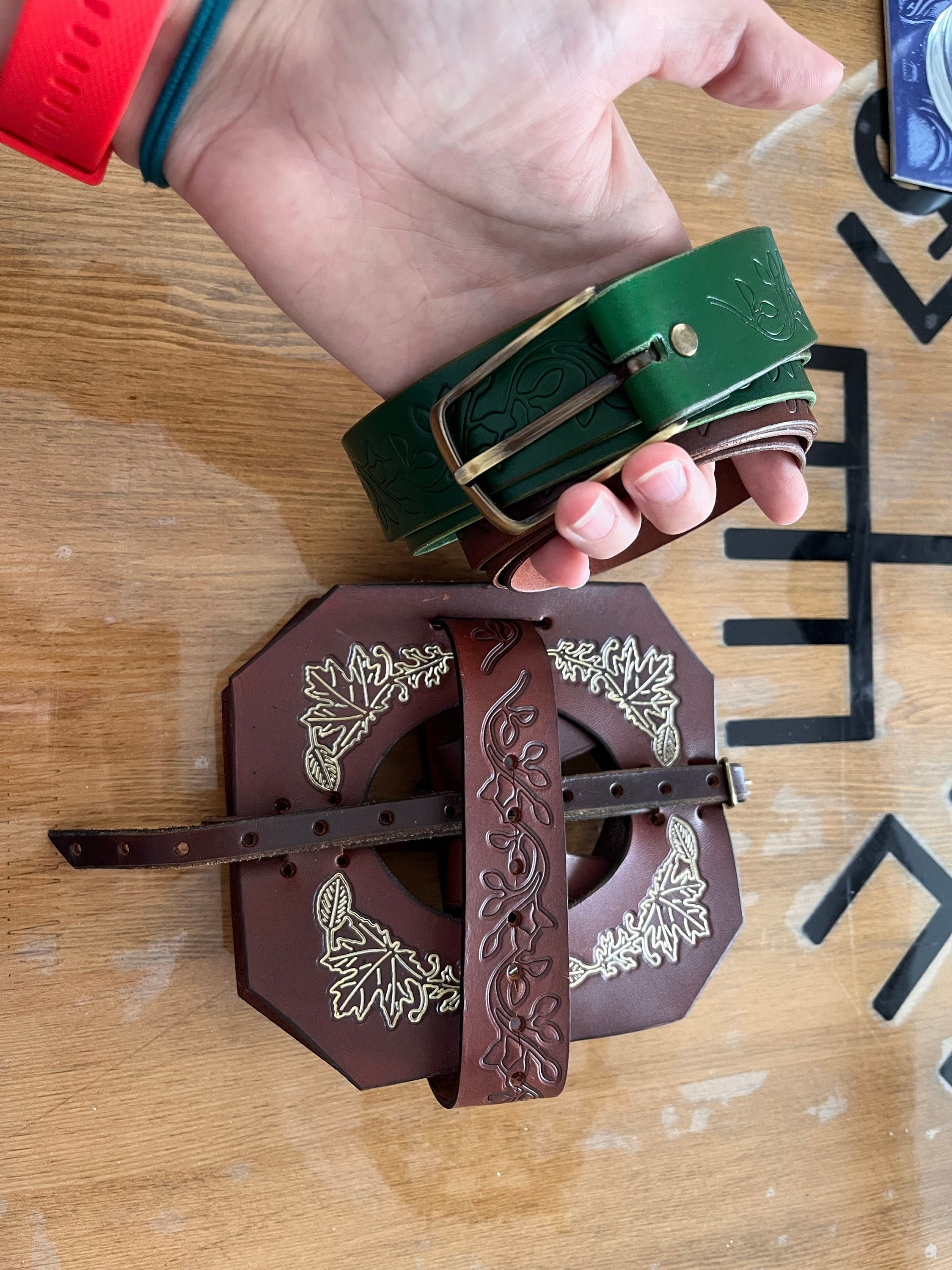 Book Holder - larp leather book bag -  book lover gift - waist book Holster - Book of shadows - spell book - witchcraft gold brown