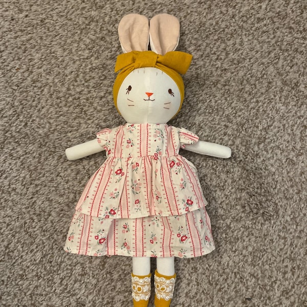 Stuffed Animal Doll, Handmade Bunny Doll, Linen Soft Fabric Doll ...