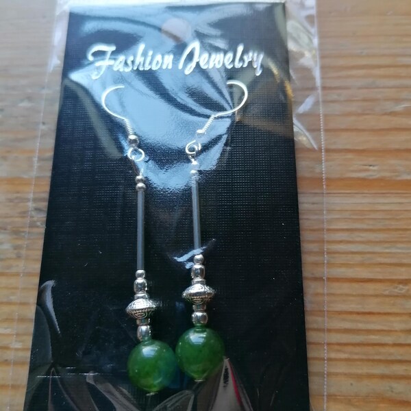 A PAIR OF TIBETAN SILVER DANGLY SLIM LEAF PURPLE BEAD CLIP ON - Foto 5