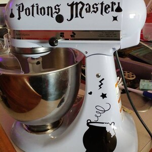 Potions Master Wizard Cauldron White Vinyl Decal Set Stand Mixer Witches Wicca Mage Alchemy 