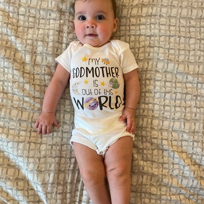 My Godmother Loves Me To The Moon And Back Cute Bodysuit Girl Boy Baby Clothes Creeper