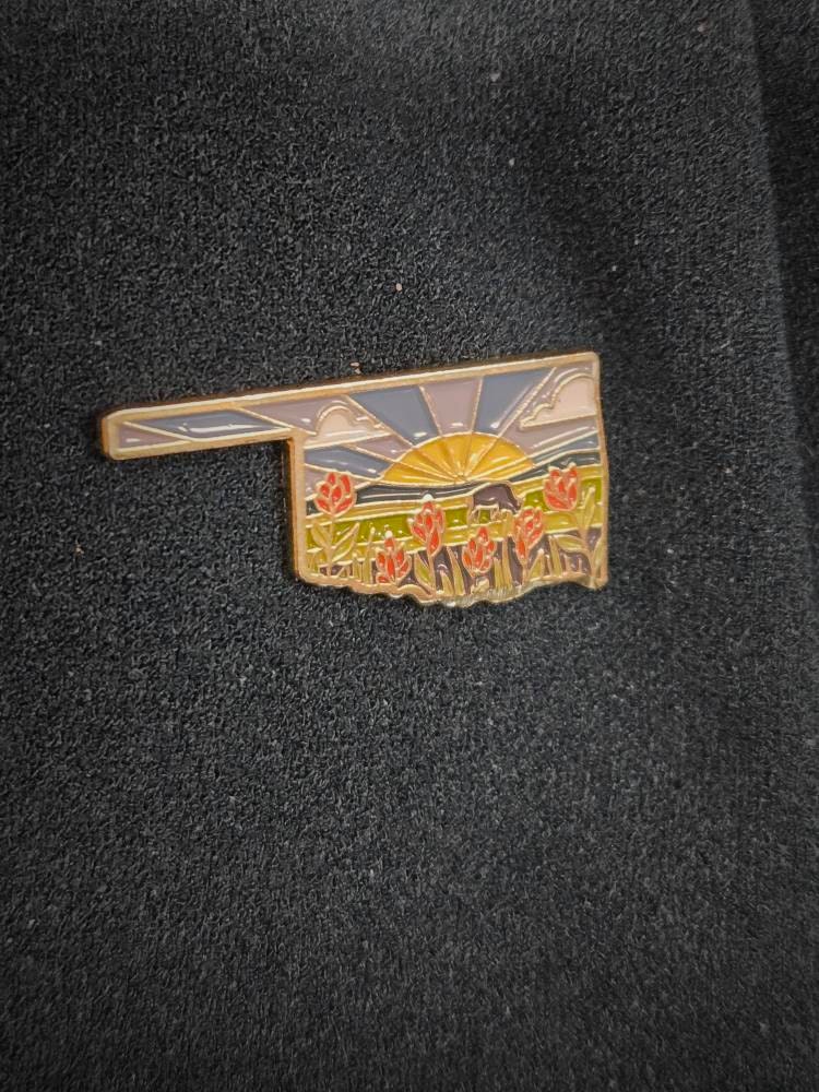 Oklahoma Enamel Pin | Gold Soft Enamel Pin | Illustrated United State Pin | Butterfly Clasp | 1.25&quot;