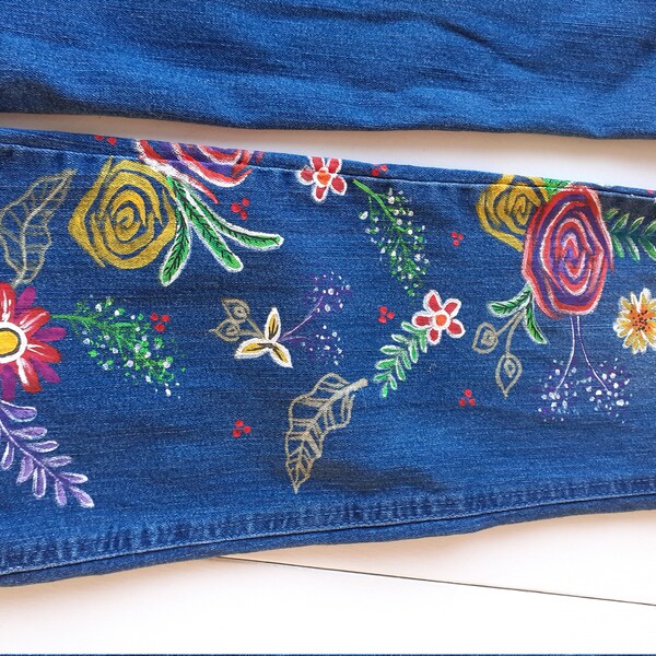 Hand-painted Graffiti Cotton Jeans-S1218