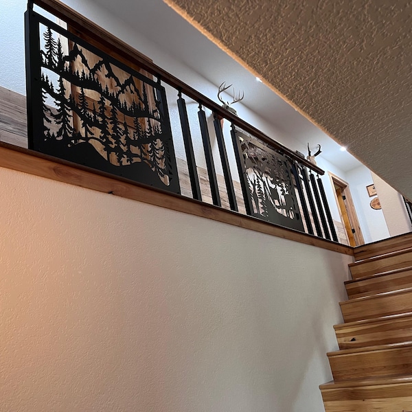 Decorative Rustic Railings, Mountain Range Pines, Metal Panel Insert ...