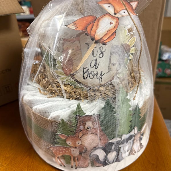 Woodland Creatures Diaper Cake: Boy Baby Shower Centerpiece - Etsy