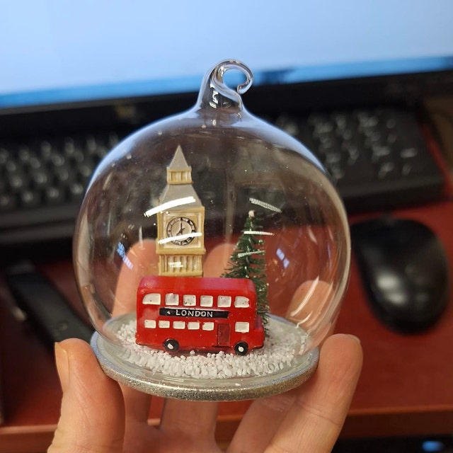 Magical London City Snow Dome Glass Christmas Tree Hanging Bauble