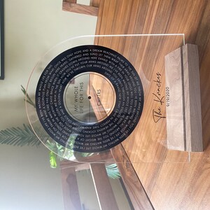 Personalized Vinyl Record Song with Lyrics on Acrylic with Wood Stand,  Mother's Day Gift for Her Personalized