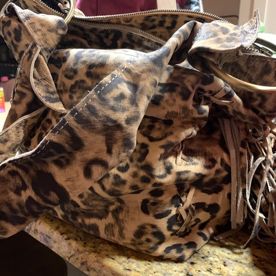 Leopard Bag With Fringes, Leopard Print Purse With Bronze Rings ...