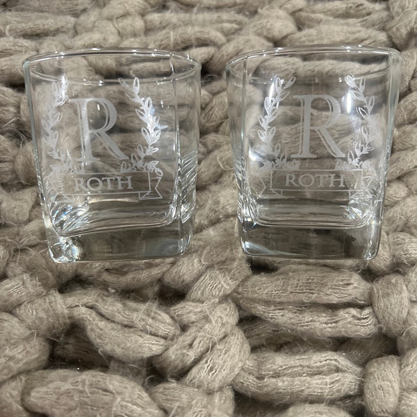 Whiskey Glasses Set of 1-4 Custom Bourbon Glasses Letter Monogram Set ...