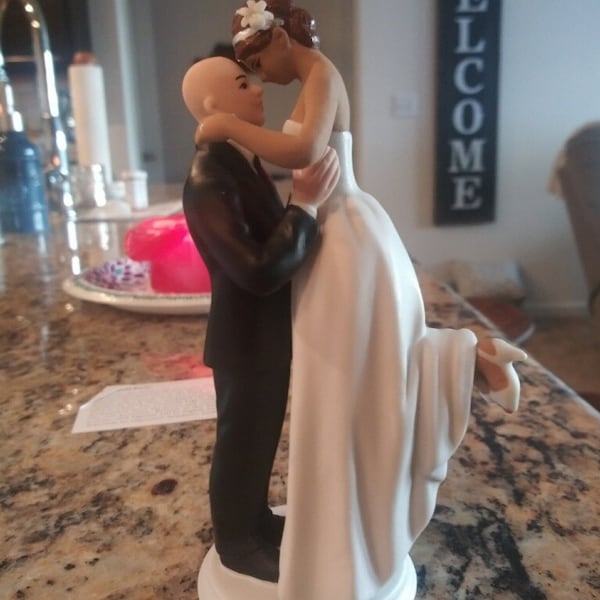 True Romance Interlocking Wedding Cake Topper - Light Skin Tone Bald ...