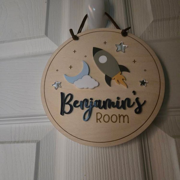 Rocket Ship Space Name Sign | Child's Bedroom Door Name Plaque - Etsy