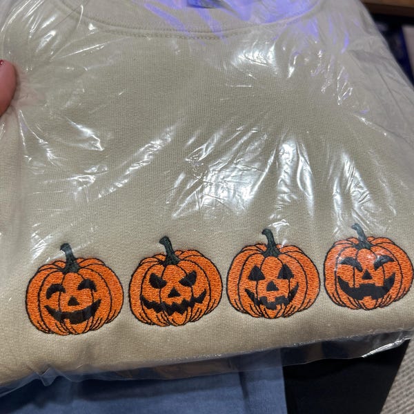 Pumpkin Embroidered Halloween Thanksgiving Sweater