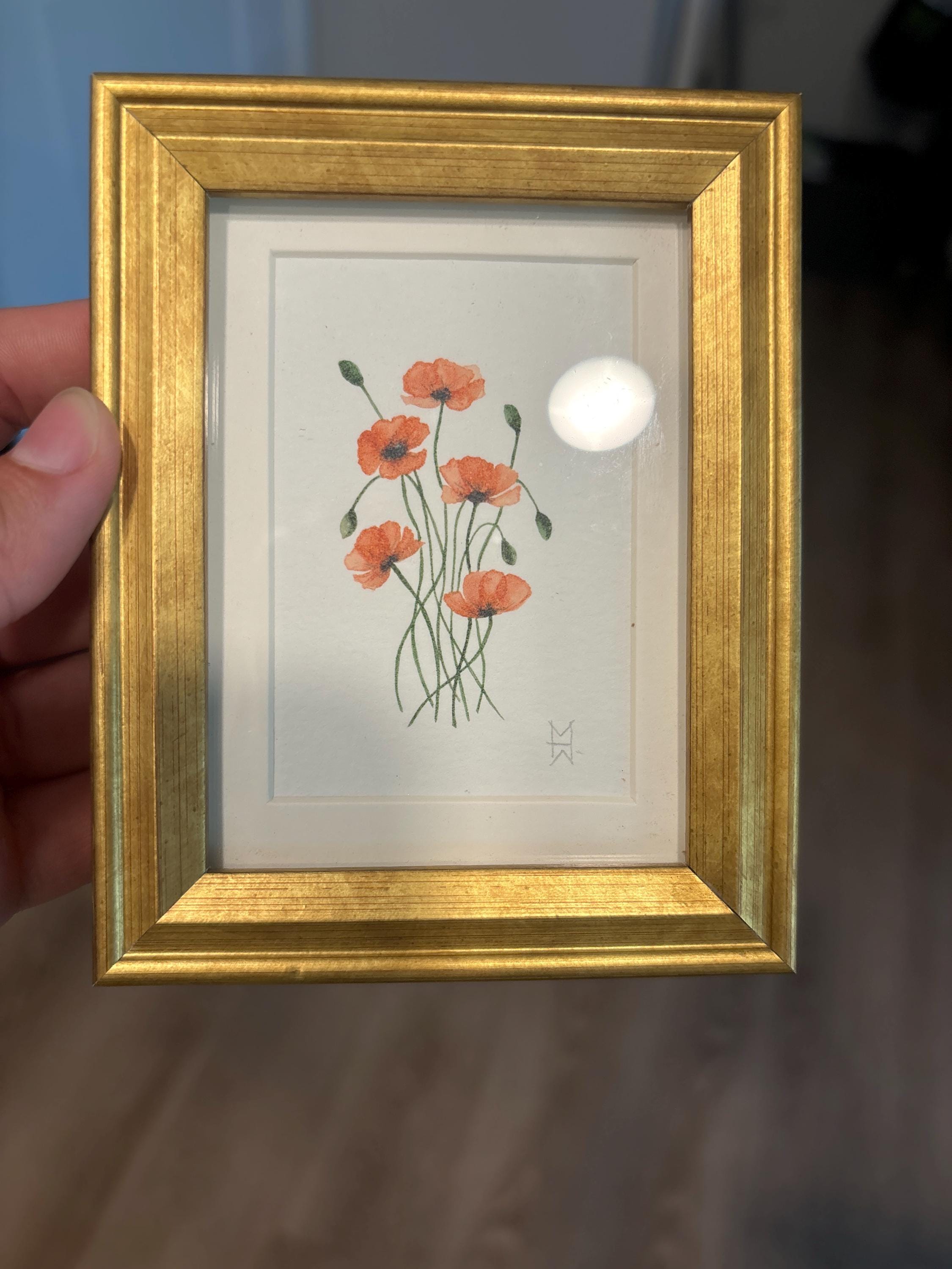 YOUR CHOICE Mini Framed Flower, Watercolor Flower Print, Mini Botanical Print, Watercolor Flower Gift, Gold Framed Watercolor, Hostess Gift
