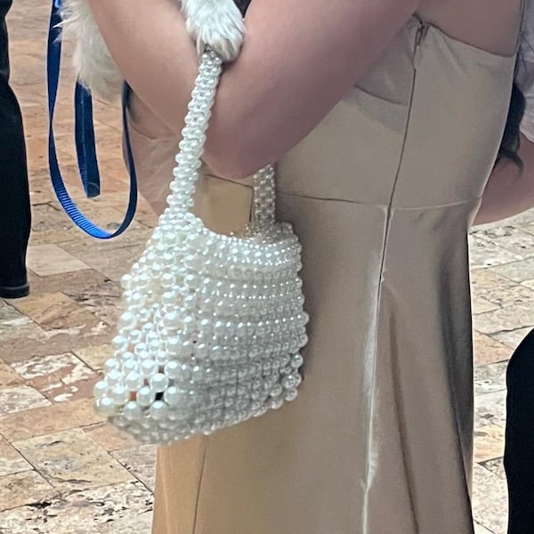 Bamboo Top Handle Beaded Bucket Clutch Bag main image 0