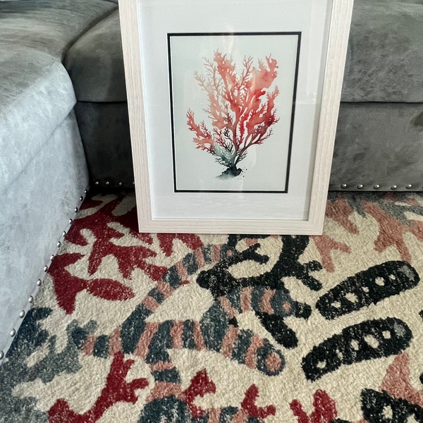 Sea Turtle Canvas Wall Art, Ocean Starfish Coral Blue Wood Grain Framed ...