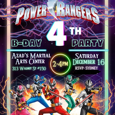 Power Rangers Birthday Invitation Power Rangers Invite Printable Rangers Invite, Ninja Evite ...