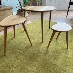 Ercol Style Nest of Tables Solid Oak Mid Century Pebble Tables With ...