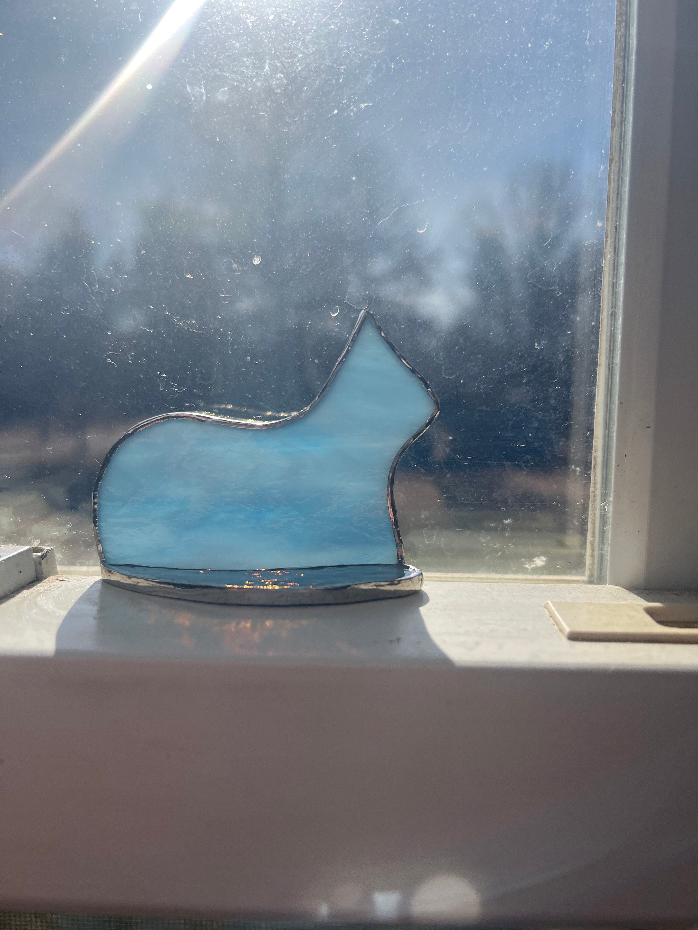 Small Standing Stained Glass Cat Suncatcher Ornament