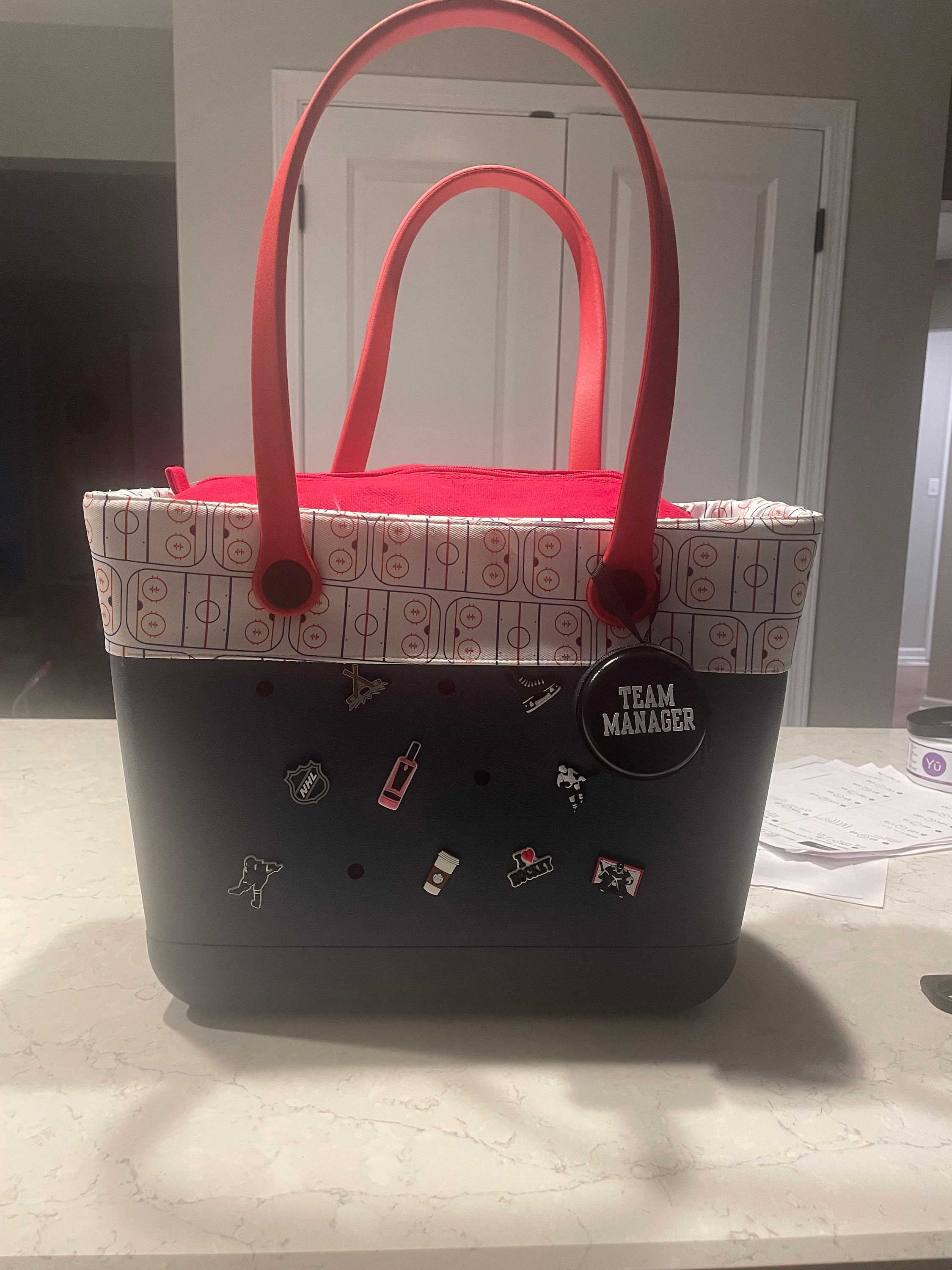 Sports Tote Bag, Rubber Tote Bag with Zipper, Team Mom Gifts, Personalized Gifts for Mom, Fundraiser Gift Baskets, Cute Tote Bag for Summer
