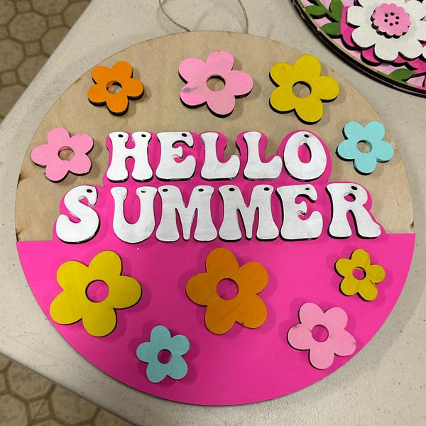Retro Hello Summer Door Hanger Kit – DIY Laser Cut Wood Sign - Etsy