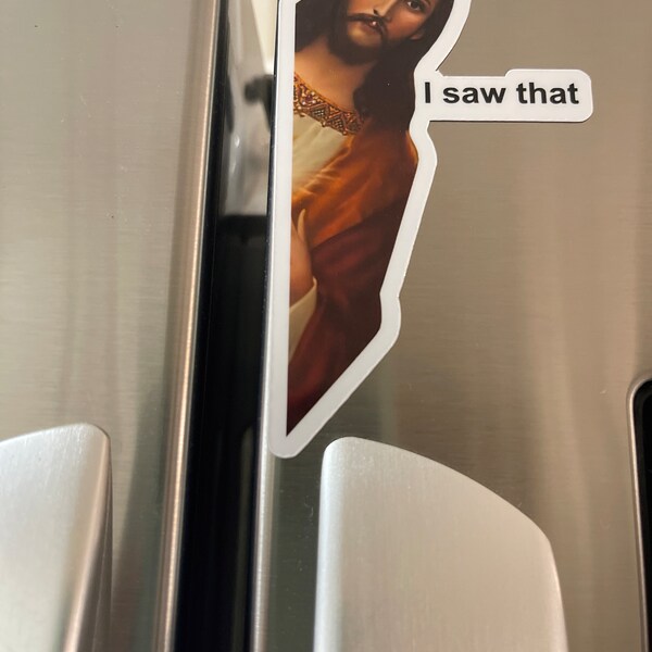 Funny 'Jesus I Saw That' Fridge Magnet - Die-Cut Design, High Gloss, Made In Texas