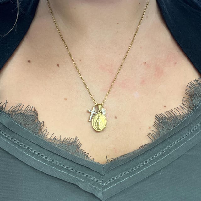 Cornicello Necklace, Gold Italian Horn, Madonna, Micro Pave
