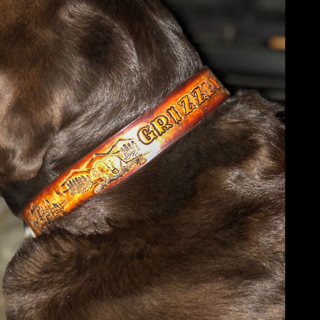Leather Hunting Dog Collar 1.25 inch wide, elk, deer,bear,wolf,pheasant outdoor hardware, can be