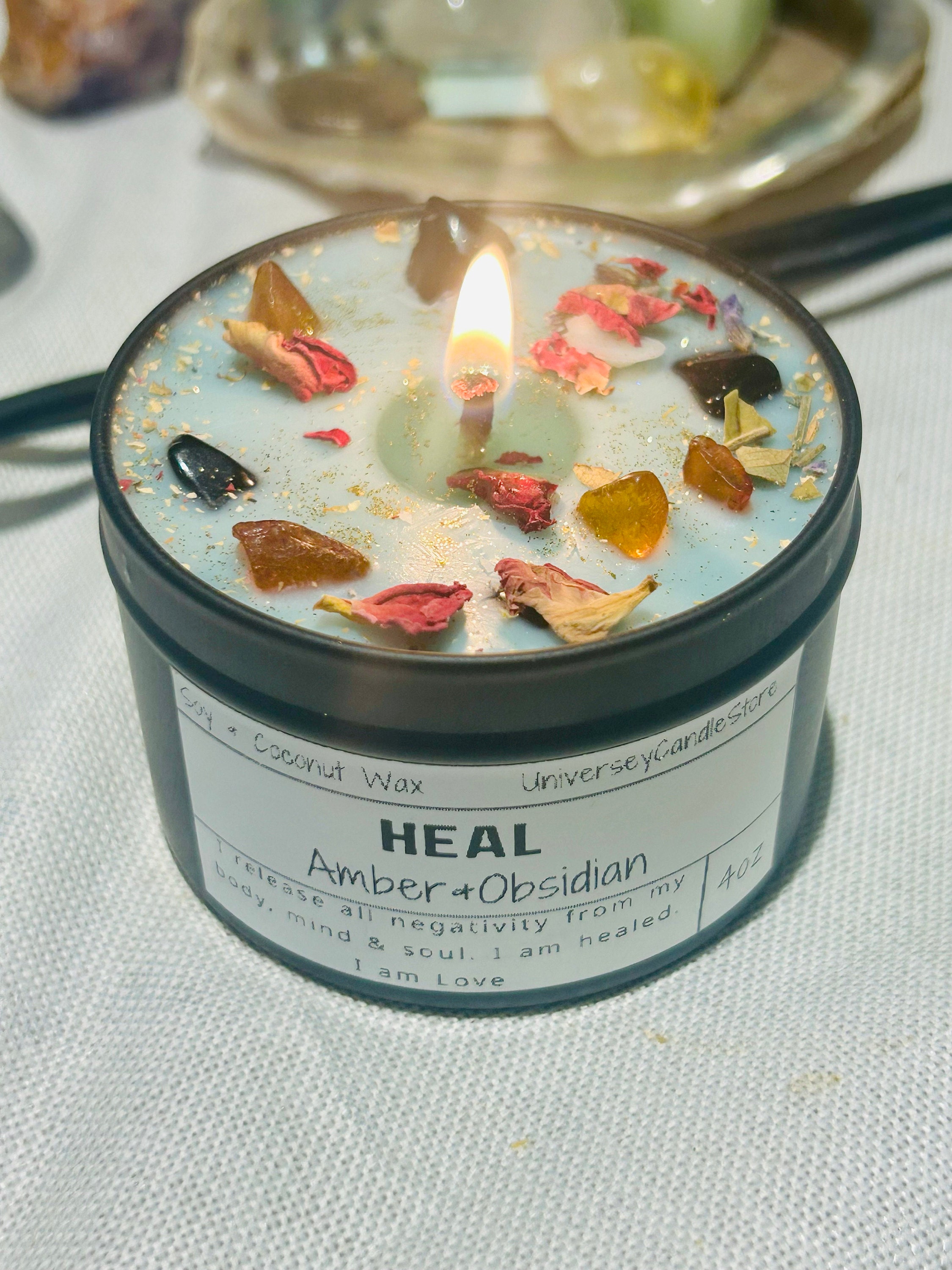 HEAL from negative toxic energies good vibe meditation health protection grounding obsidian baltic amber chakra magic vegan affirmation gift