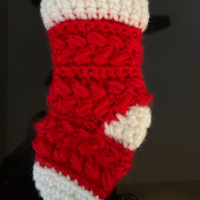 A customer's finished Wheat Stitch Mini Stocking Crochet Pattern