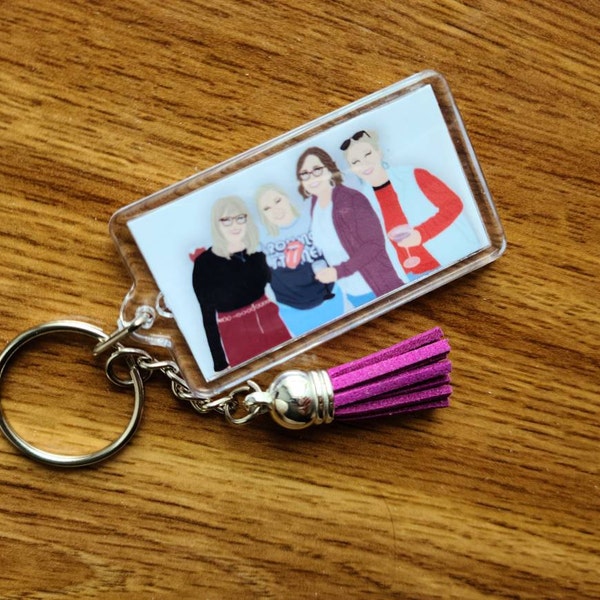 Custom Digital Portrait Keychain, Keychain With Photo, Keychain With ...