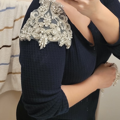 Sparkling Rhinestone Applique Shoulder Accessories Sleeve Diamante Lace ...