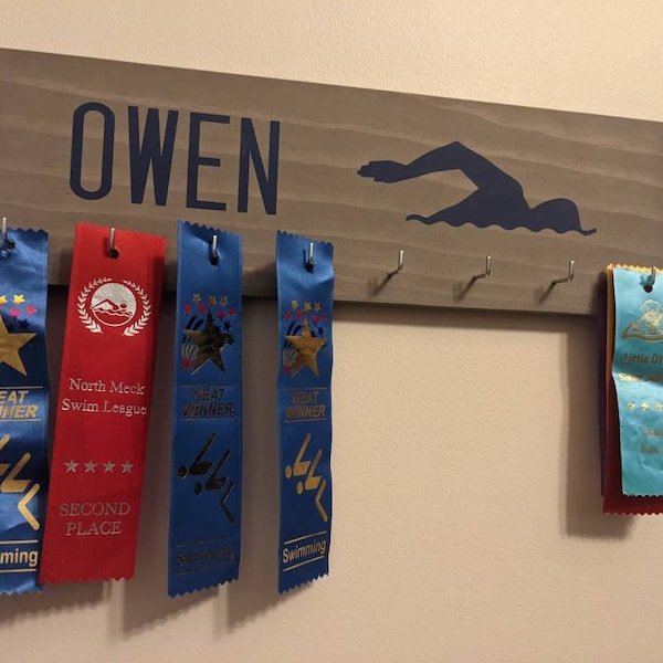 Personalized Swim Ribbon Holder Award Display With Hooks/clips - Etsy