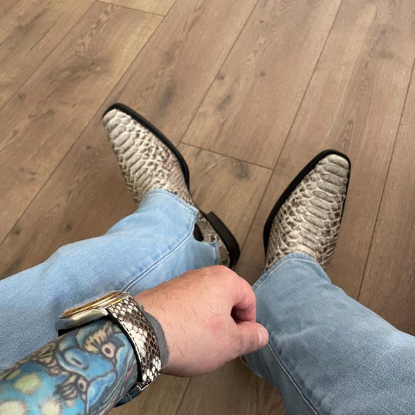 Genuine Men's Python Skin Leather Cowboy Western Boots Style Square Toe ...