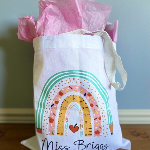 Personalized Teacher Tote Bag, Boho Rainbow Teacher Gift - Etsy
