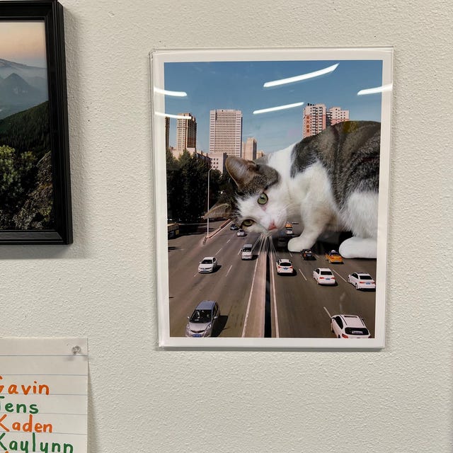 BIG CAT PRINT, Giant Cat Art, Car Art Print, Surreal Wall Art
