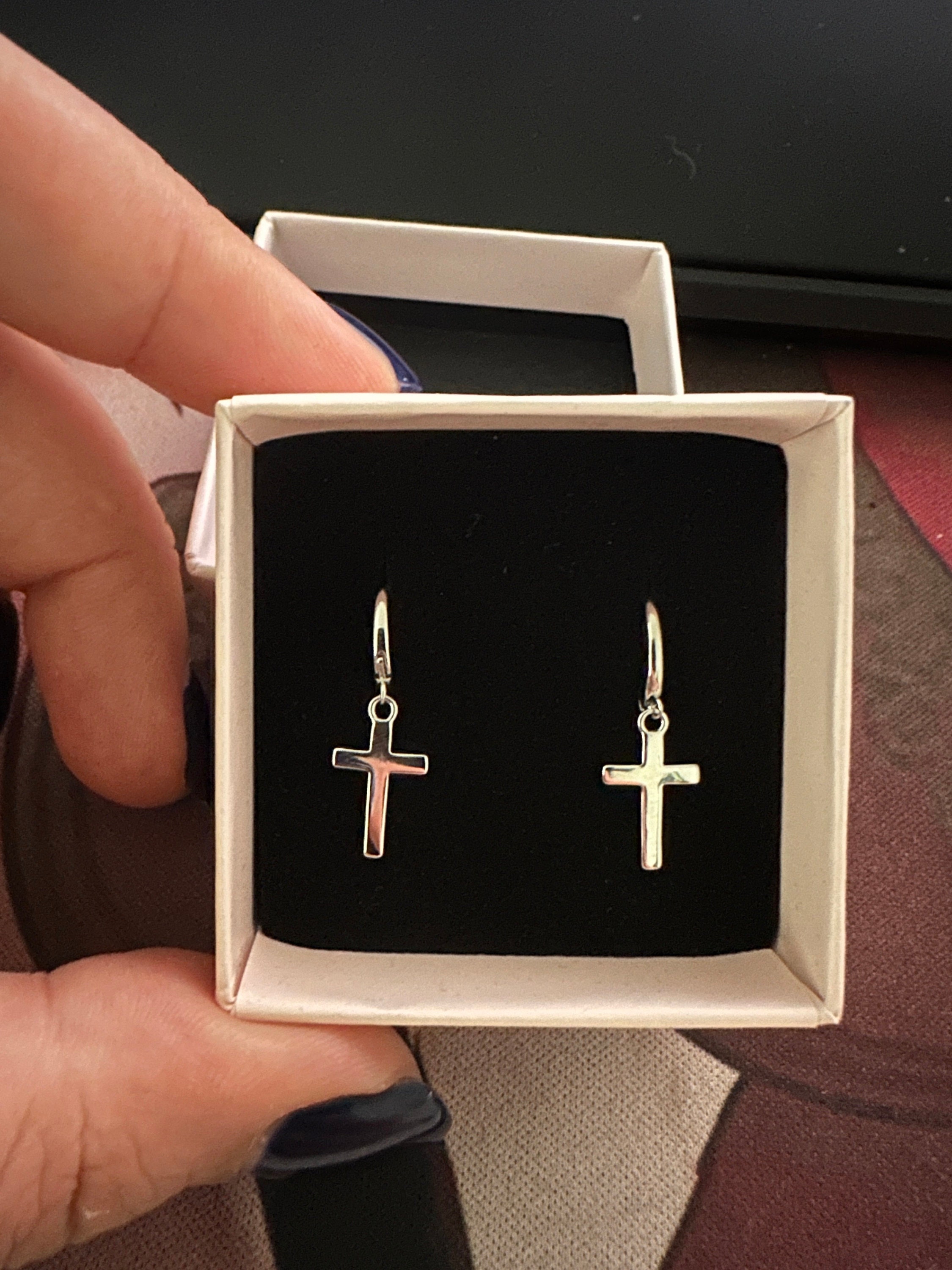 Dainty & Minimalist Cross Shaped Charm Huggie Hoop Earrings