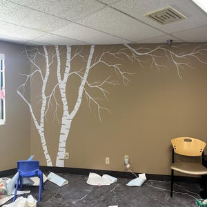 Birch Tree Nursery Wall Decal Forest Canopy Blowing Tree Leaves Vinyl Sticker Removable Choose From Over 50 Colors Custom 1376