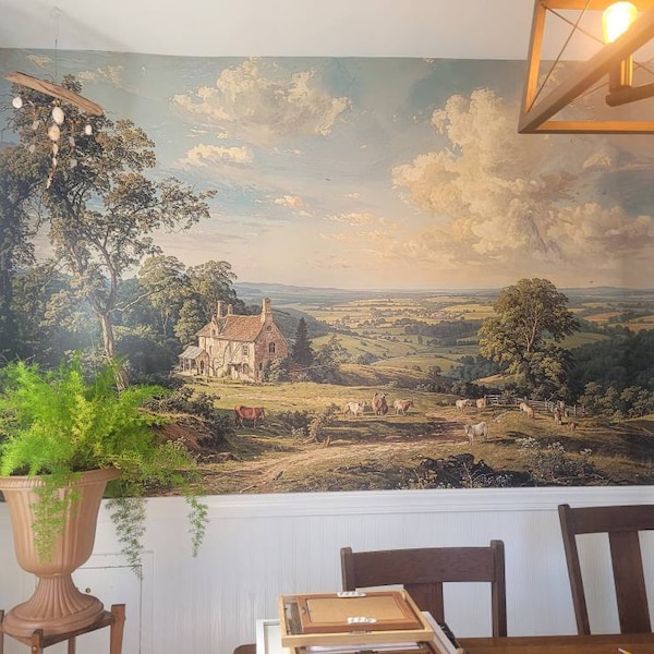 Scenic Wallpaper Mural, Landscape Mural Wallpaper Oil Painting ...