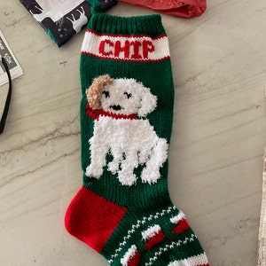 Handmade knit dog stocking 