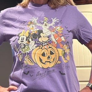 Retro Mickey & Friends with Signs Halloween Comfort Colors Shirt, Mickey's Not So Scary Party 2025 Tee, Trick or Treat Disney Trip Shirt