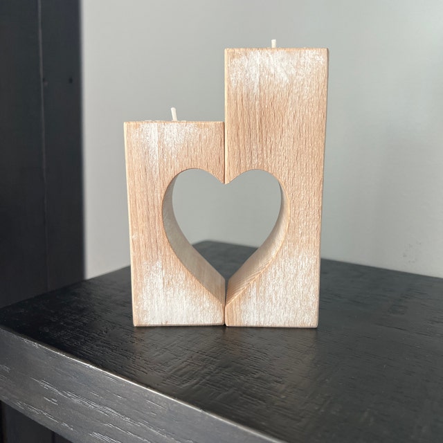 Olive wood Candle Holder shape of Heart – Set of 2 Handmade Heart shaped  Candle holder 4in. - iHolyLandCrafts