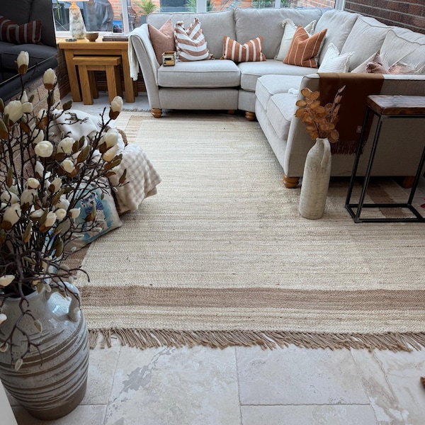 Large Juste Rug 8X10,9X12FT White and Natural Hemp Jute Rugs-extra Large Jute Rugs Jute ...
